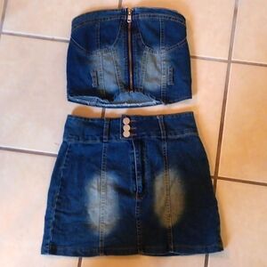 Jean outfit halter and skirt